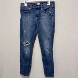 J. Crew Stretch Medium Wash Distressed Skinny Jeans Size 28
